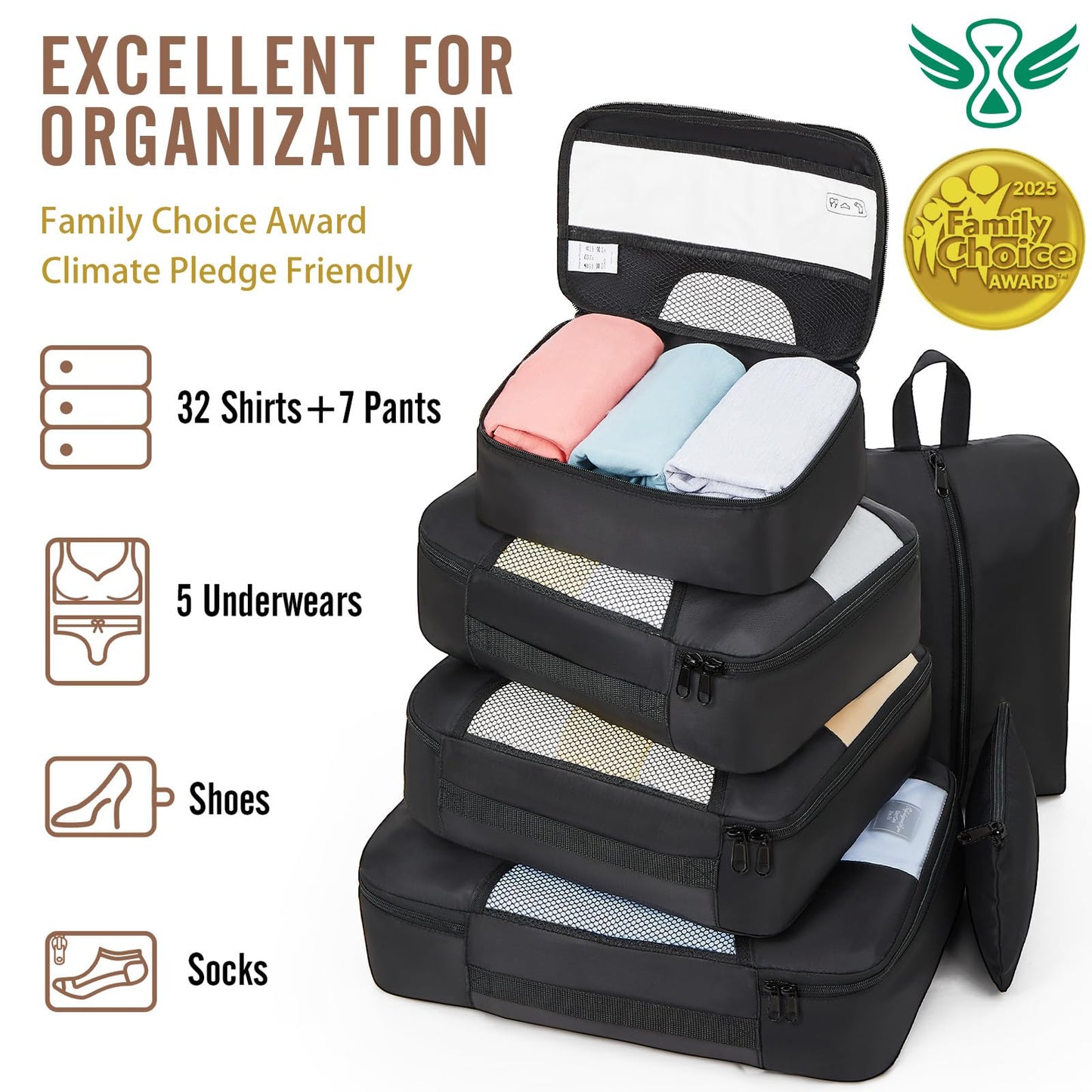 Veken 8 Set Packing Cubes for Travel Essentials, Suitcase Organizer Bags in 4 Sizes, Carry-On Luggage Accessories with Large Laundry & Hanging Toiletry Bag, Must-Have for Airplane, Road Trip & Camping