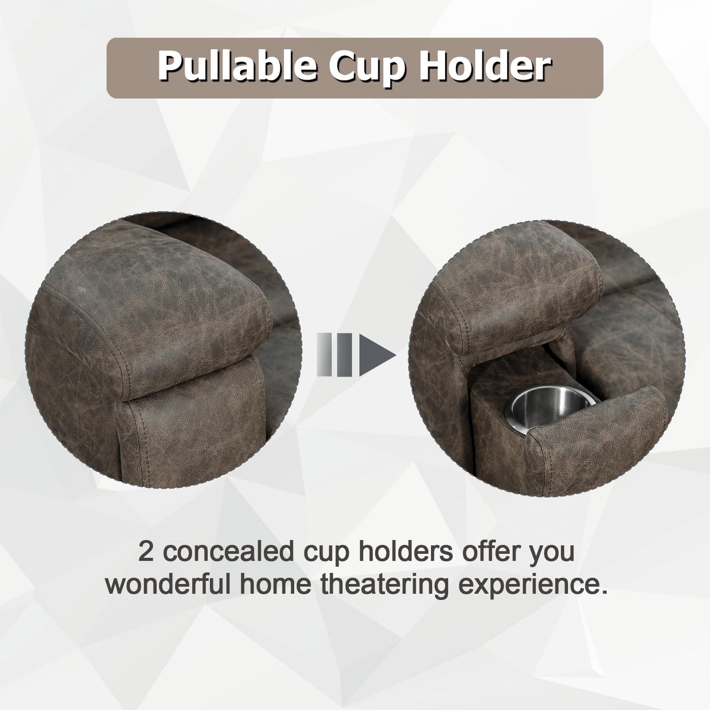 CANMOV Leather Recliner Chair, Classic and Traditional Manual Recliner Chair with Overstuffed Arms and Back, Manual Single Sofa with Concealed Cup Holders,Grey