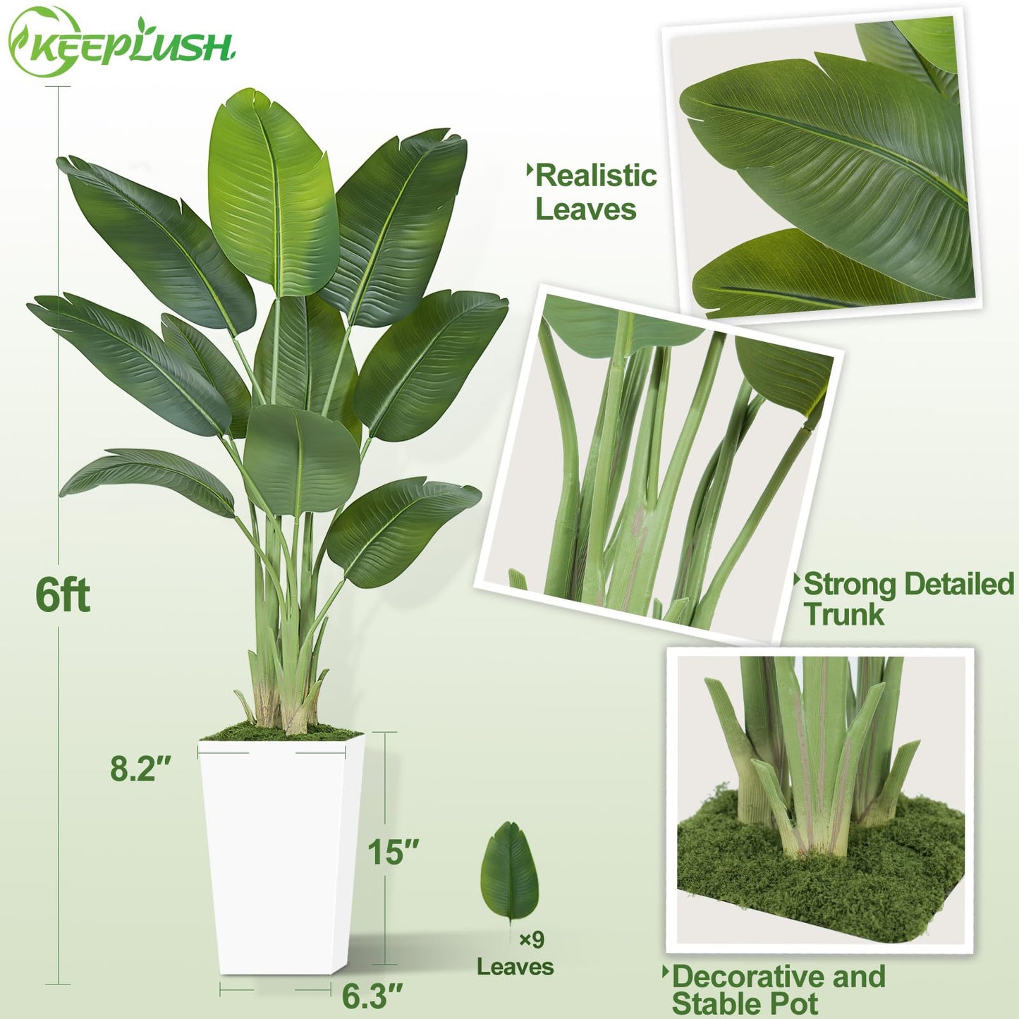 Lifelike Bird of Paradise Artificial Plant 6ft Faux Banana Leaf Tree with White Tall Planter for Home Decor - Perfect Indoor Silk Floor Plant for Living Room, Office, and Bedroom Ambiance Enhancement