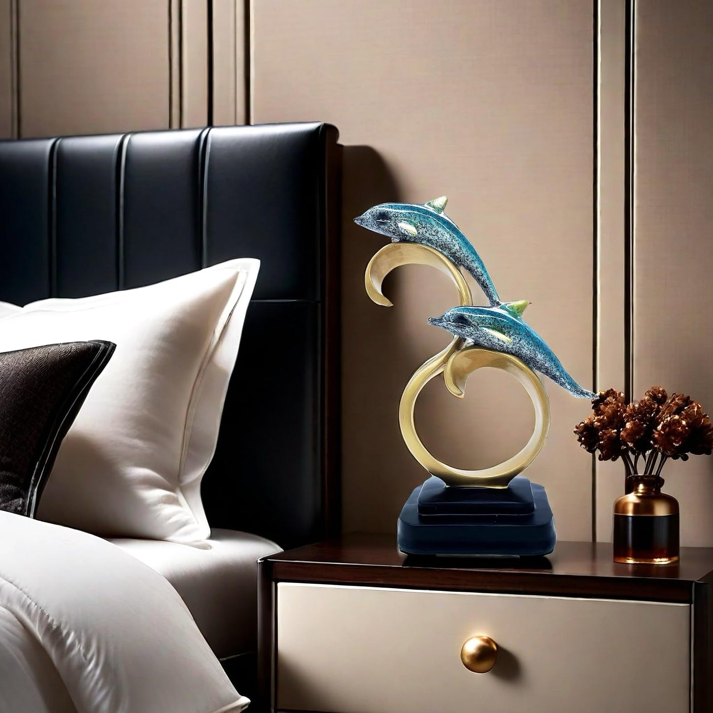 Resin Dolphin Statue Sculpture Frgurine Gift for Home Office Living Room Desktop Display Decorative Decoration (Blue)