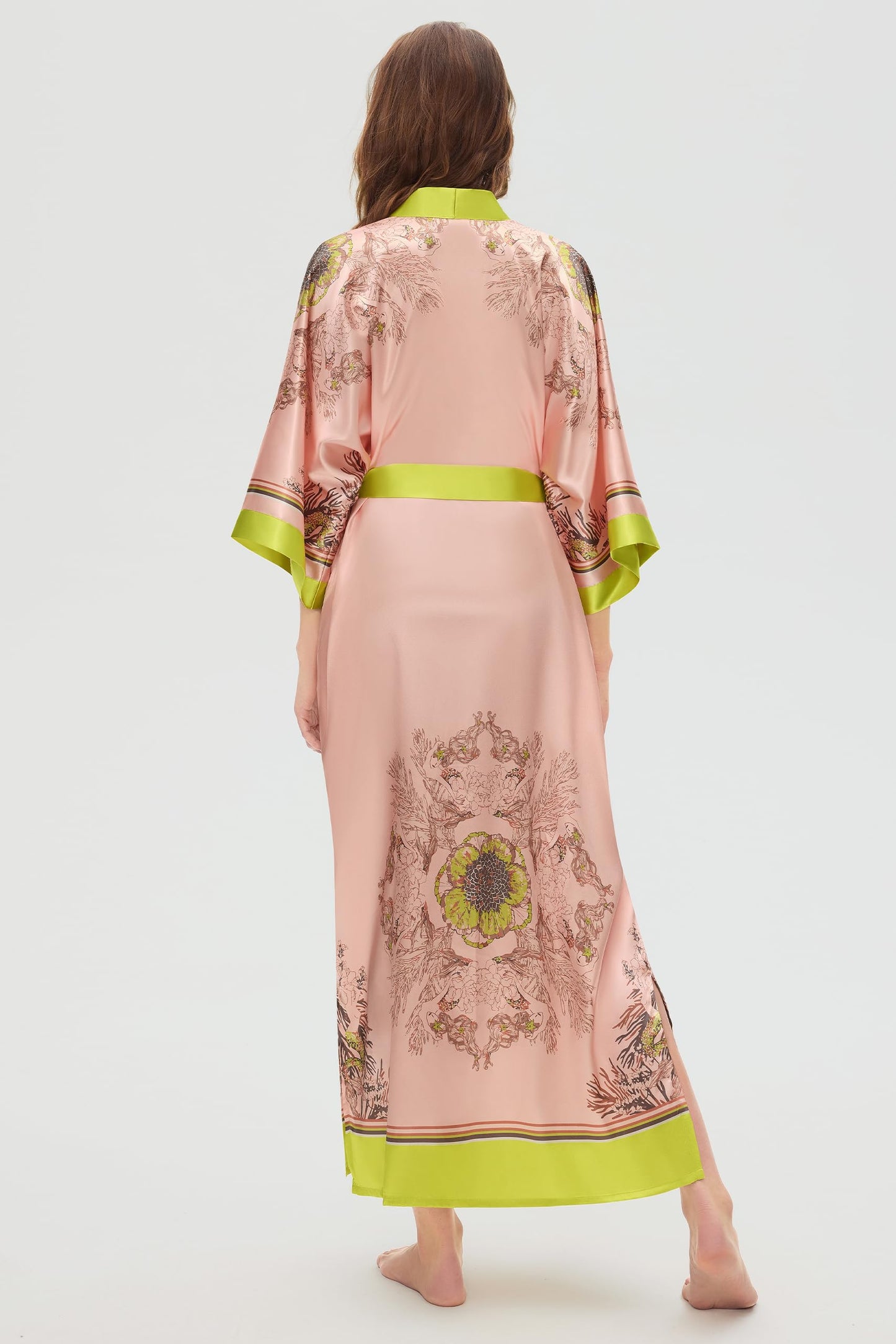 PRODESIGN Kimono Robes for Women - Long Satin Sleepwear Silky Nightgown Bathrobe Floral Dressing Gown Blouse Wedding Robe