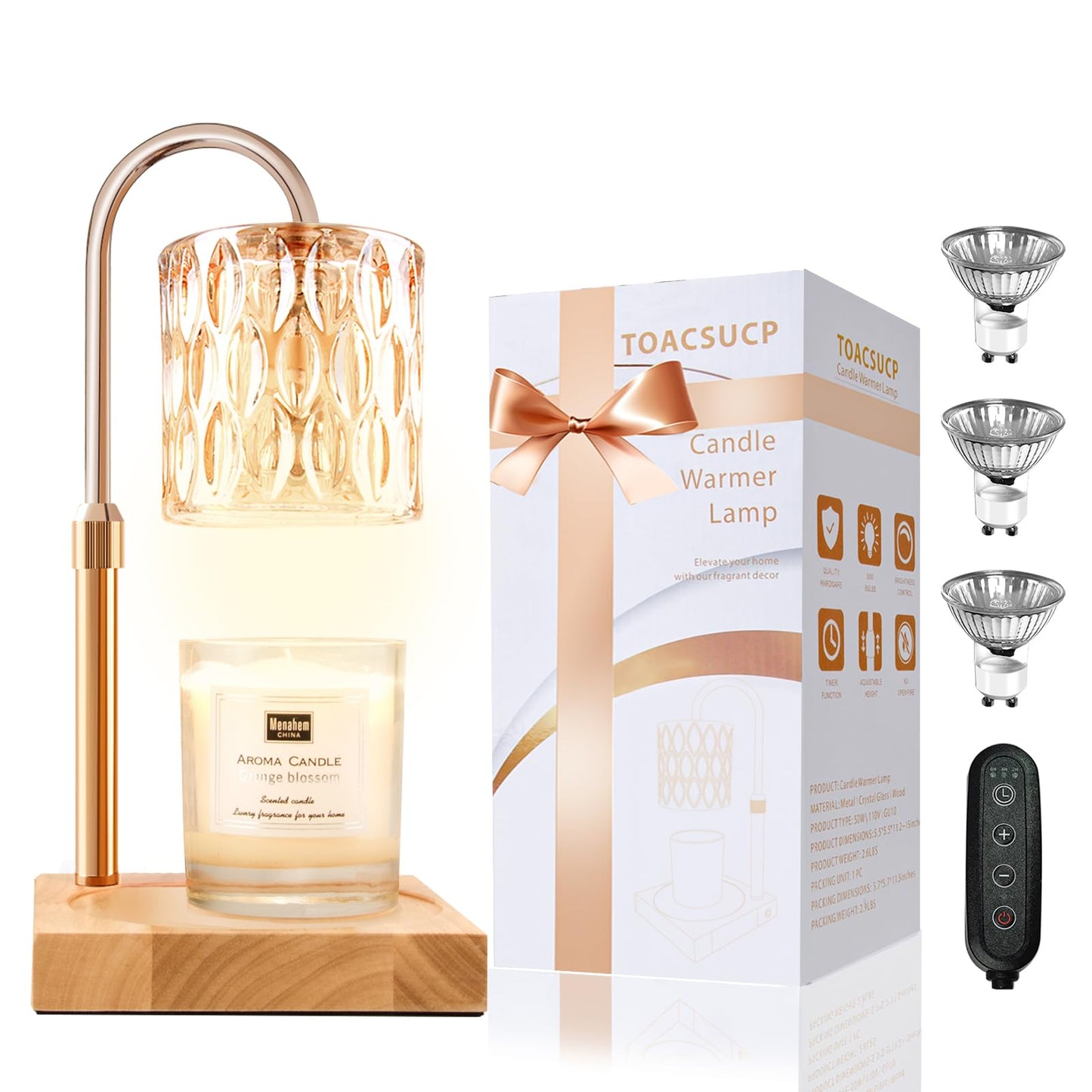 Candle Warmer Lamp with 3 Bulbs, Adjustable Height Dimmable Candle Warmer with Timer, Candle Lamp with Charming Gift Box Ribbon, Mothers Day Birthday Gifts for Women Mom