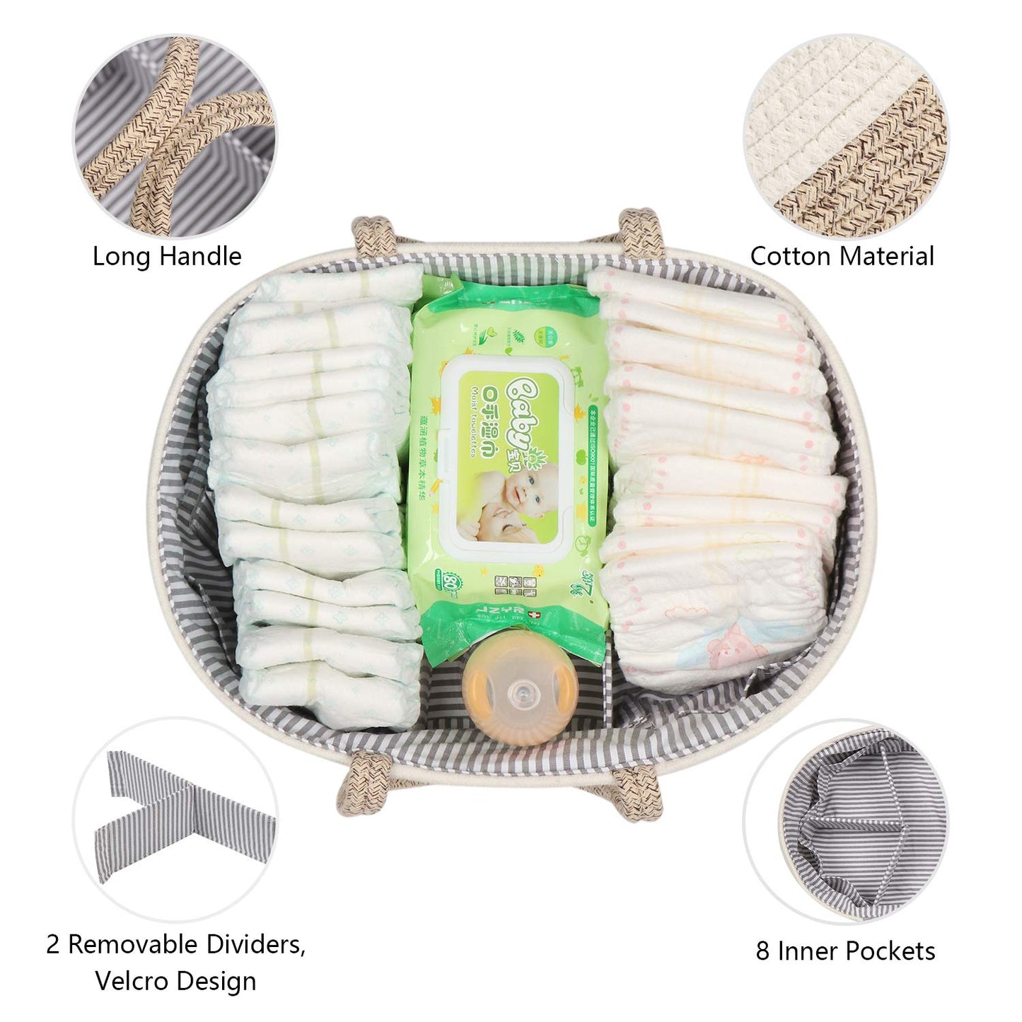 maxgoods Baby Diaper Caddy Organizer -100% Cotton Baby Basket Bin with Removable Divider -Portable Tote Bag Storage Basket for Boy & Girl Nursery Organization (White & Yellow Variegated)