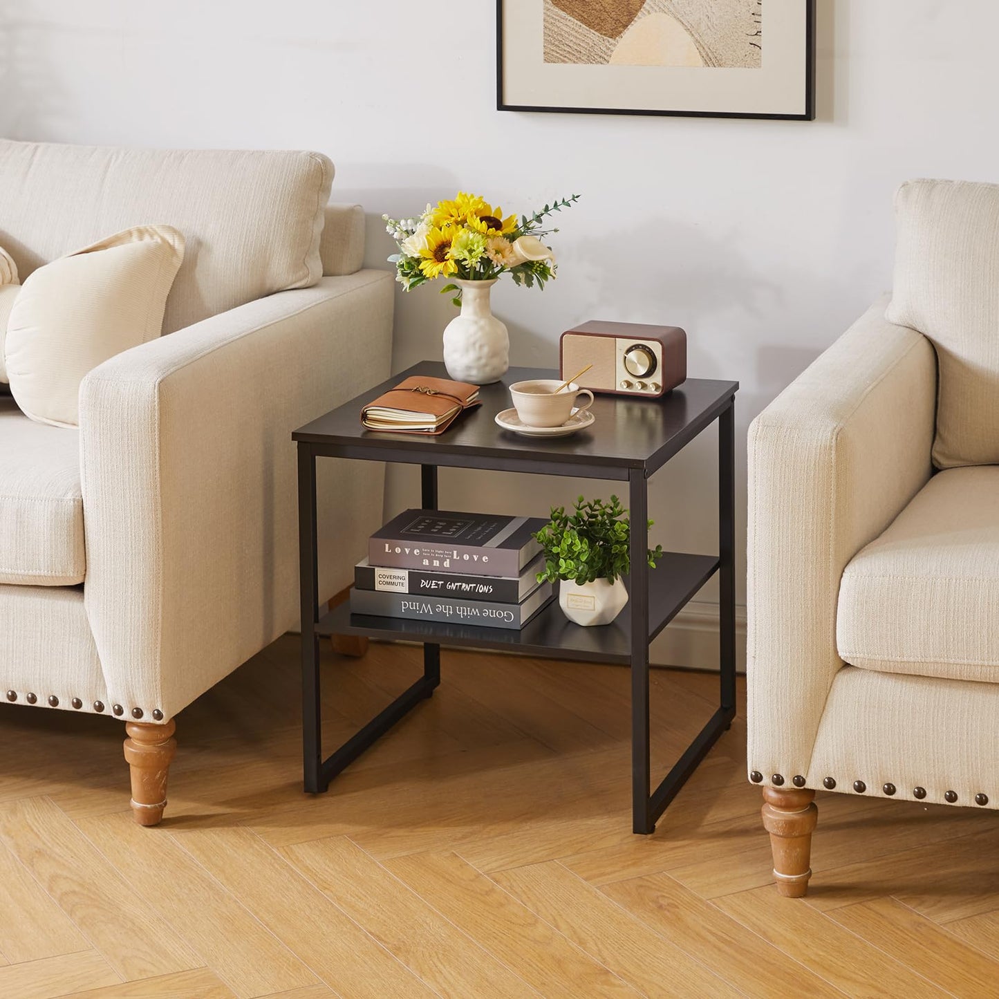 Aibiju Adjustable Storage Shelf 20 inch, Square Tea Table, Dorm Fridge Stand, Large Printer Stand for Office Black YD-TM153B