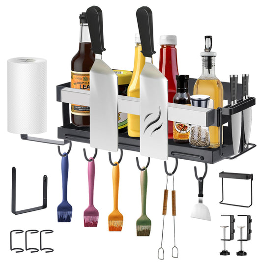 Bakbarbe Blackstone Griddle Caddy with Magnetic Tool Holder & Paper Towel Holder, Foldable Blackstone 22/28/36 Inch Griddle Accessories, Portable Space Saving Grill Caddy BBQ Accessories