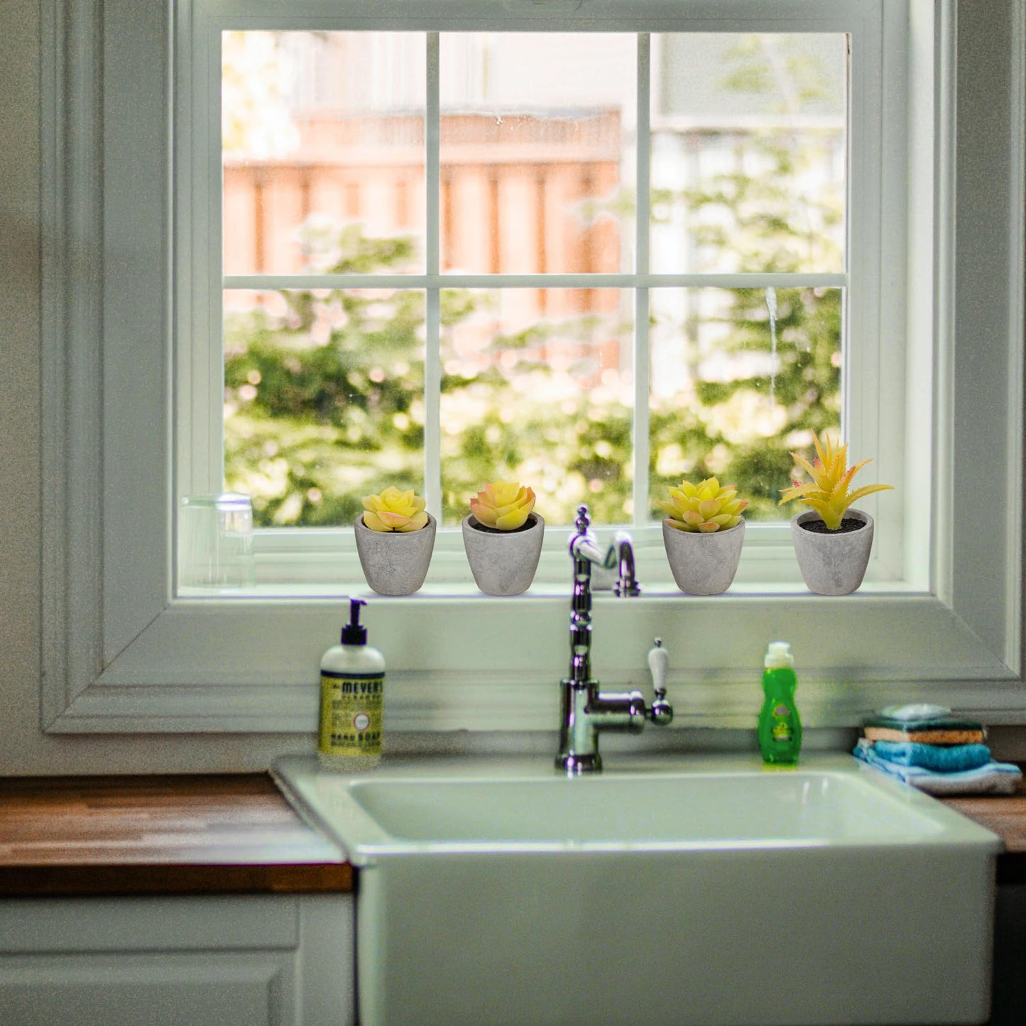 LUZOGA Set of 4 Yellow Fake Succulents, Artificial Small Succulents Plants, Mini Home Decor Small Fake Plants Decor for Office Table Bedroom Kitchen Desk Decor Bathroom Shelf Yellow Decor