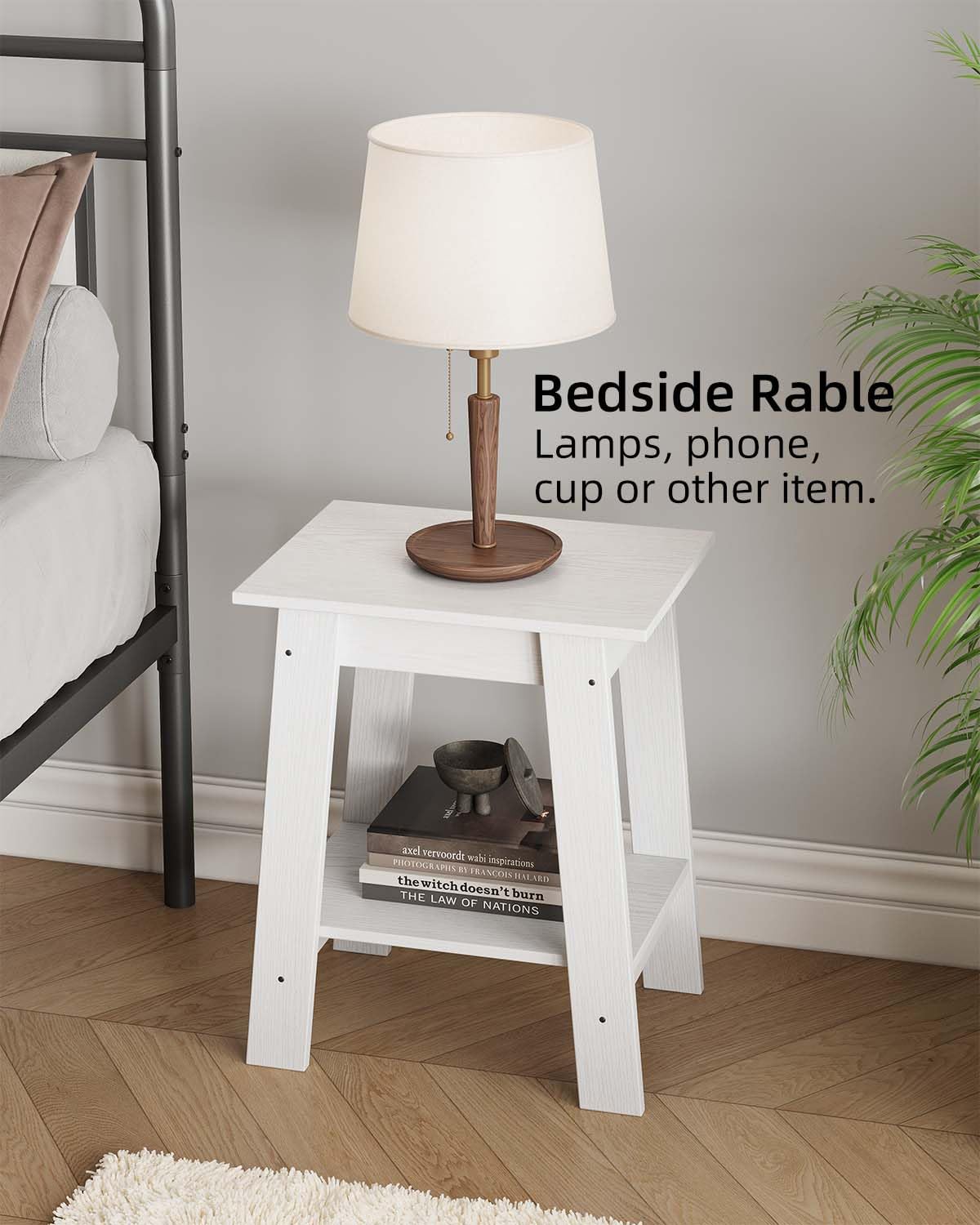 GarveeHome Side Table, Rustic Farmhouse End Table with 2 Tier Storage Shelf, Narrow Night Stand, Small Center Table, Accent Table, Minimalist End Table for Living Room, Bedroom, White