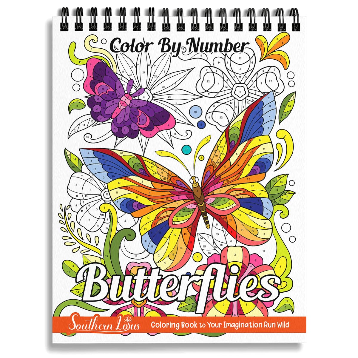 SOUTHERN LOTUS Color by Number Butterfly & Flower Patterns Spiral Coloring Book, Relaxation with Spiral Bound Coloring Book - Unwind and Redefine