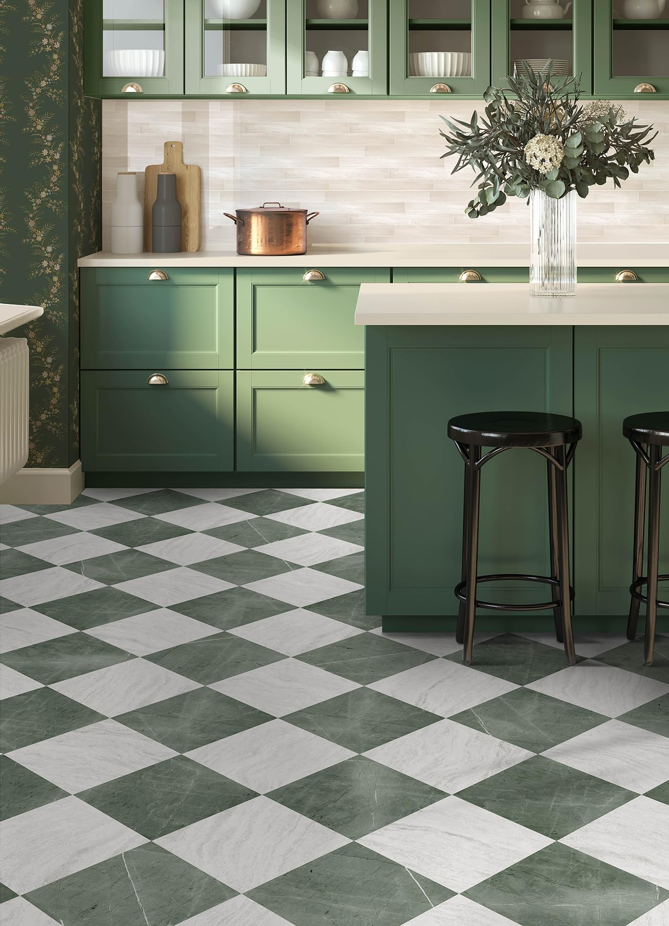 FloorPops x Chris Loves Julia Bonneville Jade Peel and Stick Floor Tiles, FP6332
