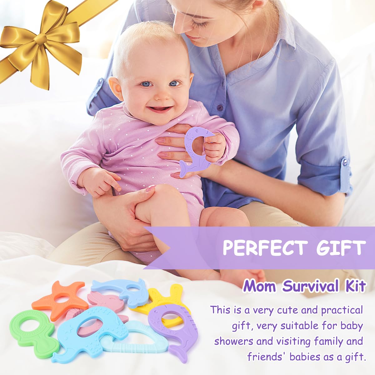 BEBOAN Silicone Baby Teething Toys, 8 Pack Cute Baby Teether Teething Ring Chew Toys Frozen Teether, BPA Free Easy to Grip Gifts for Infant Girls Boys 3 Months +