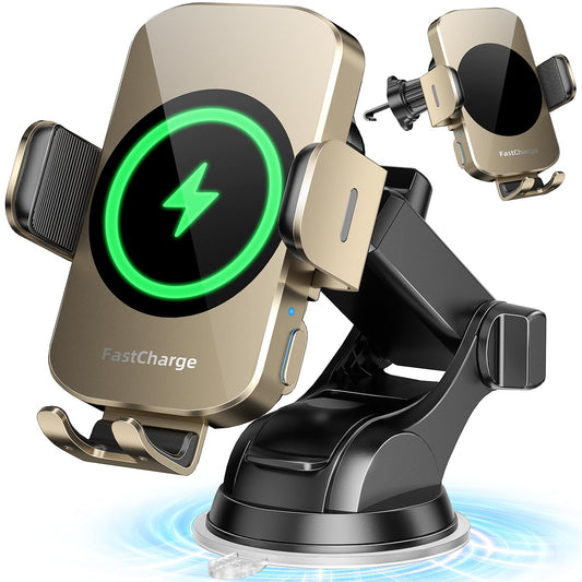 Wireless Car Charger, Fast Charging Phone Holder 3 in 1 Phone Mount Auto Clamping Car Accessories Compatible with iPhone 16 15 14 13 12 11 Xs XR, Samsung S23 Ultra S22 S21 S20/S10+ S9+ Note 9
