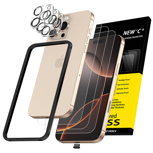 NEW'C 3x for iPhone 16 Pro Max Screen Protector (6.9 inches)+ 3x Camera Lens Protector, Sensor Protection, Case Friendly Tempered Glass Film + Dust Plug- Easy installation tool include
