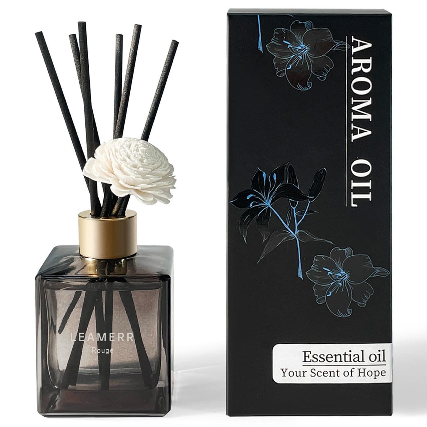 LEAMERR Reed Diffuser Set, 6.1 oz (180 ml) Rouge Scented Diffuser with Sticks Long-Lasting Home Fragrance Reed Diffuser for Home Room Office Bathroom Shelf Decor