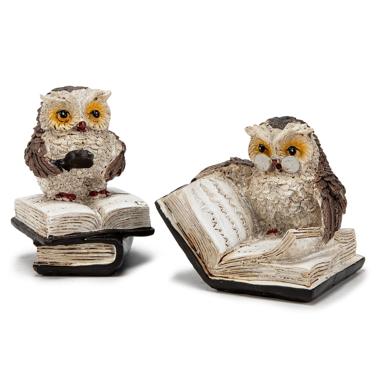 Adorable Reading Owl Statue, 2 Wise Owl Thinker Sculptures Home Decor Accents, Retro Animal Decor Owl Figurines for Living Room Bedroom Office TV Stand Tabletop Shelf Mantel, Gift for Men Birds Lover