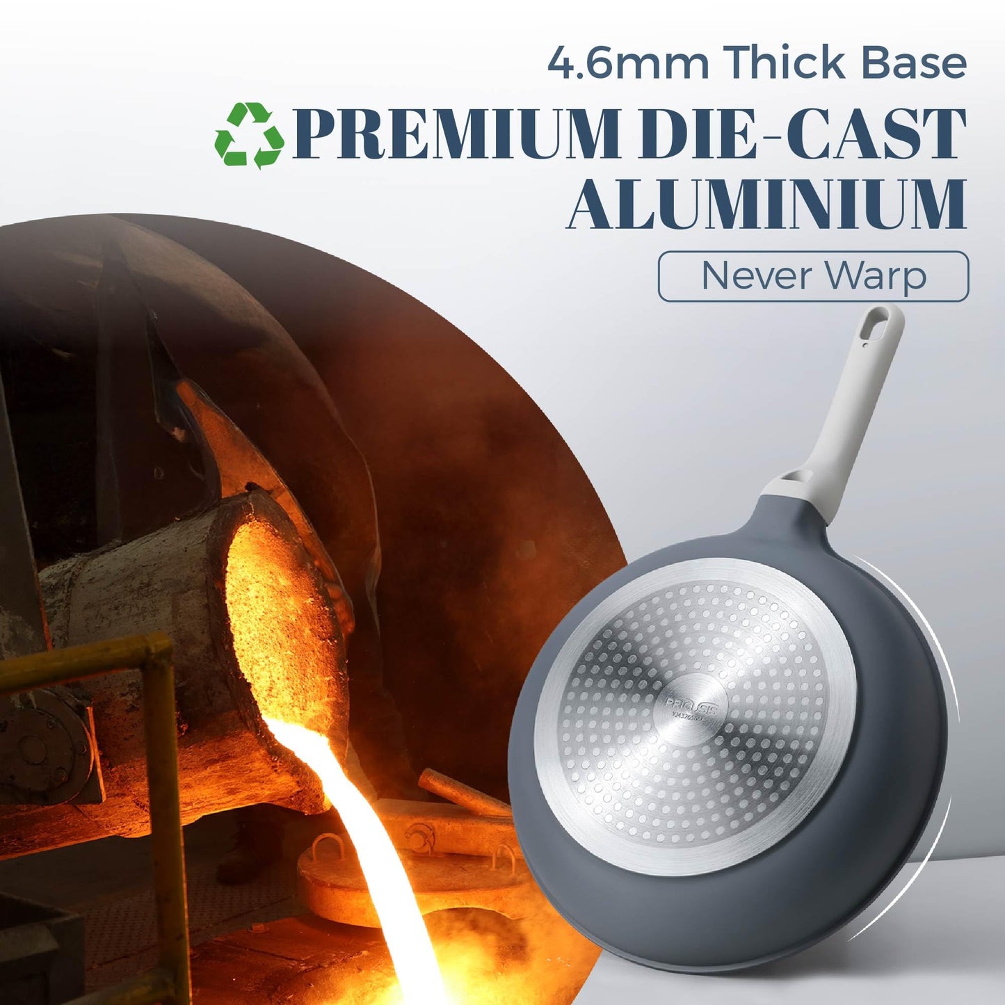 PRICUSIS Ceramic Nonstick Deep Saute Pan with Lid, 10/12 Inch Non Toxic Pans with Double Pour Spout, Helper Handle and Lid, Metal Utennsil Safe, Dishwasher Safe, (10 Inch, Gray)