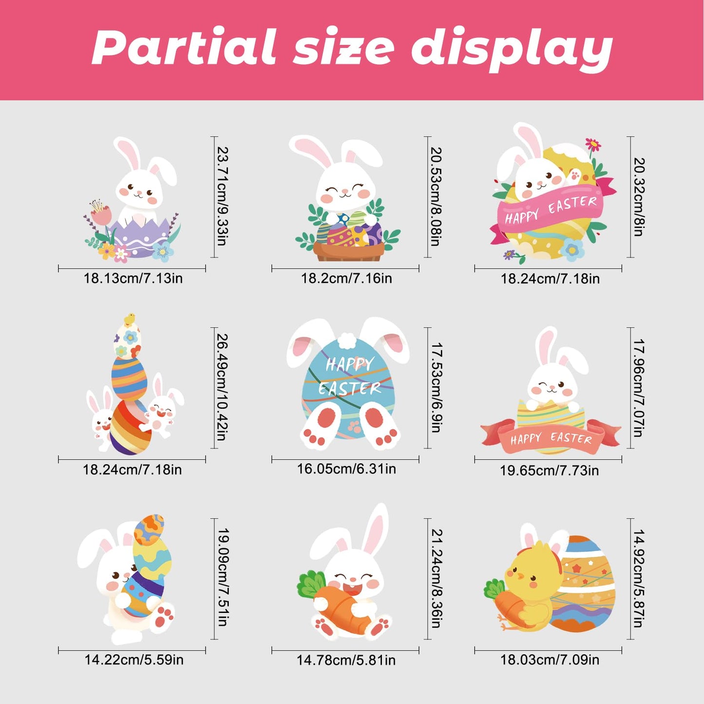 Easter Decorations Window Clings - 9 Sheets of Easter Window Stickers for Glass Windows - Spring Window Clings for Easter Decor - Perfect Easter Gifts (Cute Bunny)