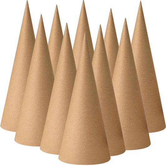 10 Pcs Paper Mache Cones Open Bottom 13.8 x 5 in, Extra Thick Cardboard Craft Cone for Christmas Gnomes Christmas Tree Decoration DIY Art Crafts
