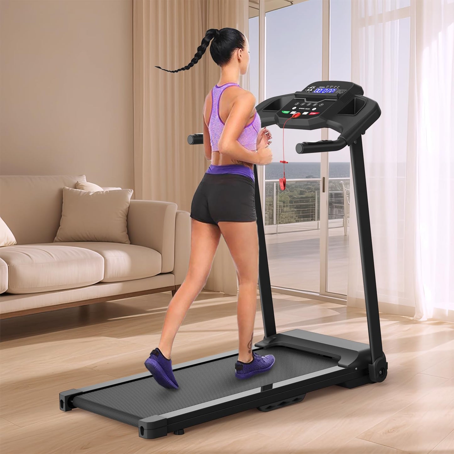 FYC Electric Folding Treadmill for Home - 2.5HP Quiet Motor, 300 lb Capacity, Shock Absorption, LED Display, 0.5-7.5MPH, Compact Treadmill for Small Spaces, Portable with Wheels & Cup Holder