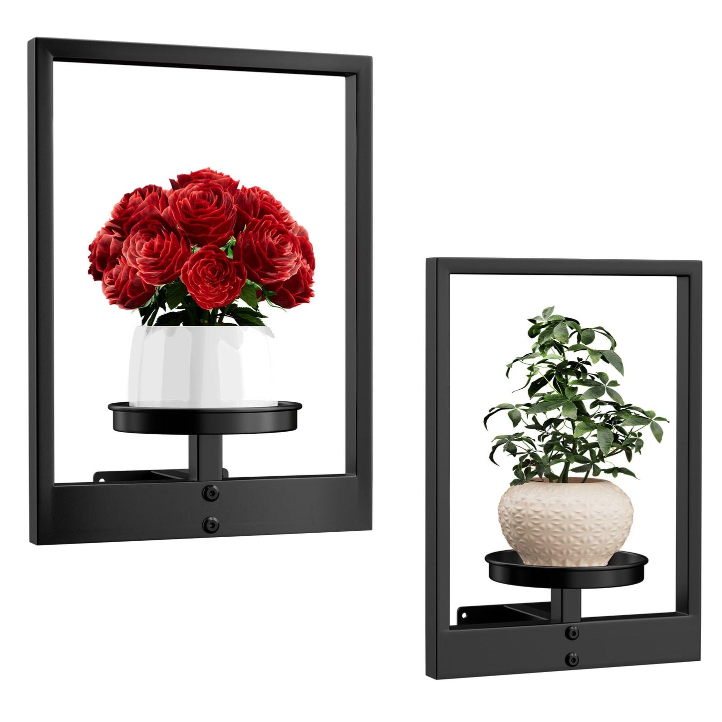2-Pack Picture Frame Wall Plant Holder, Window Plant Shelves, Metal Wall Hanging Planters for Indoor Plants, Hanger Outdoor Plant Holder, Home Decor Display Stand for Living Room Balcony Garden Patio