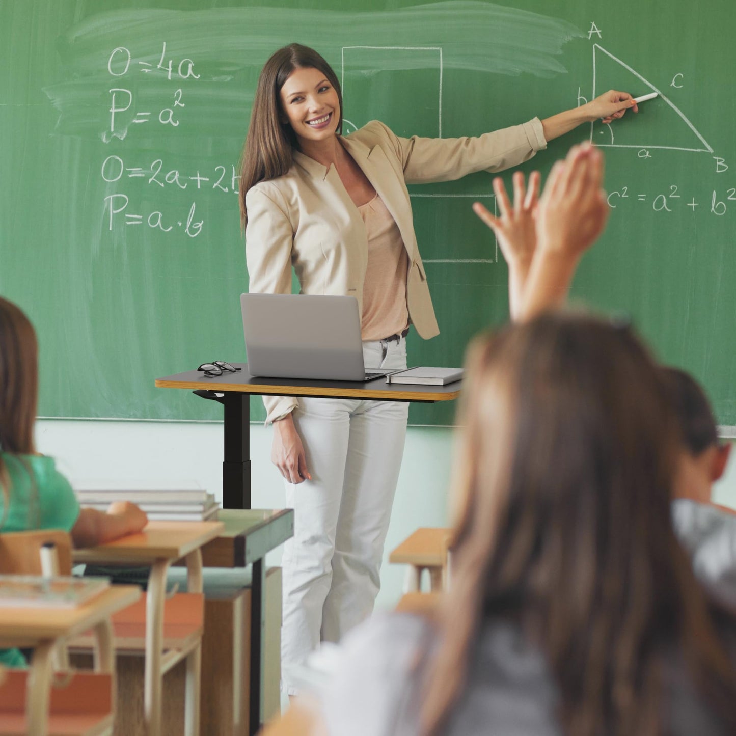 SANODESK Medical Adjustable Overbed Bedside Table with Hidden Casters, Pneumatic Mobile Laptop Computer Standing Desk Cart with Tray, Hospital and Home Use(27.6" W x 15.7" D, Black)