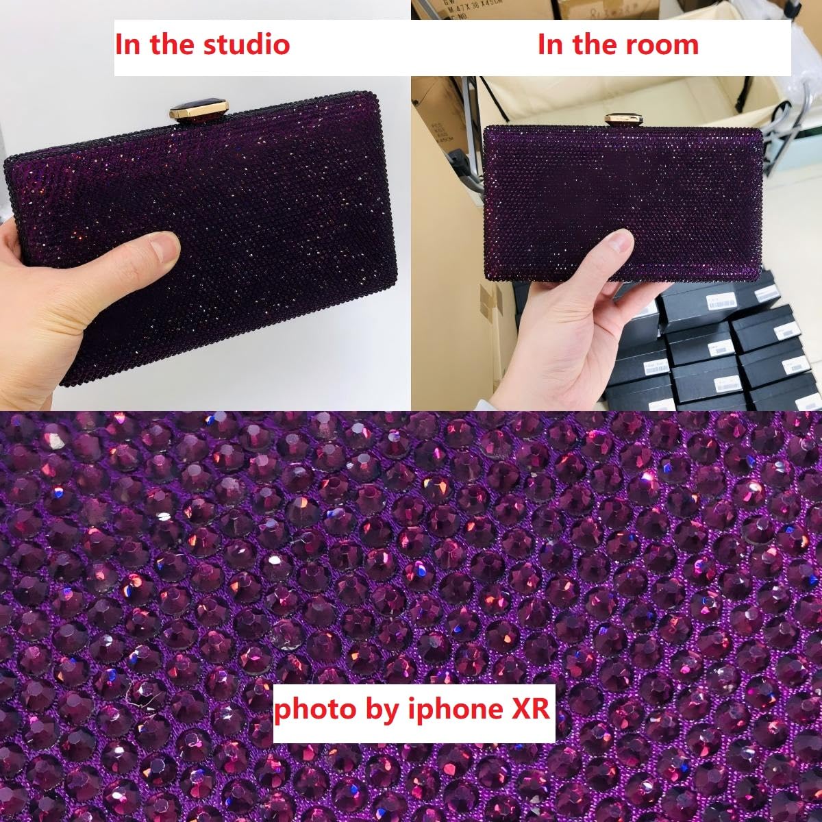 Boutique De FGG Purple Crystal Evening Bags for Women Formal Party Box Clutch Wedding Rhinestone Handbags Bridal Clutch Purse,Mini