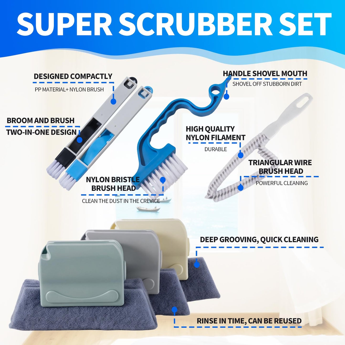 Window Groove Cleaning Brush, 13 PCS Hand-held Magic Window Track Cleaning Tools, Window or Sliding Door Track Cleaner for Sliding Door, Sill, Tile Lines, Shutter, Car Vents, Keyboard, Small Clean Kit