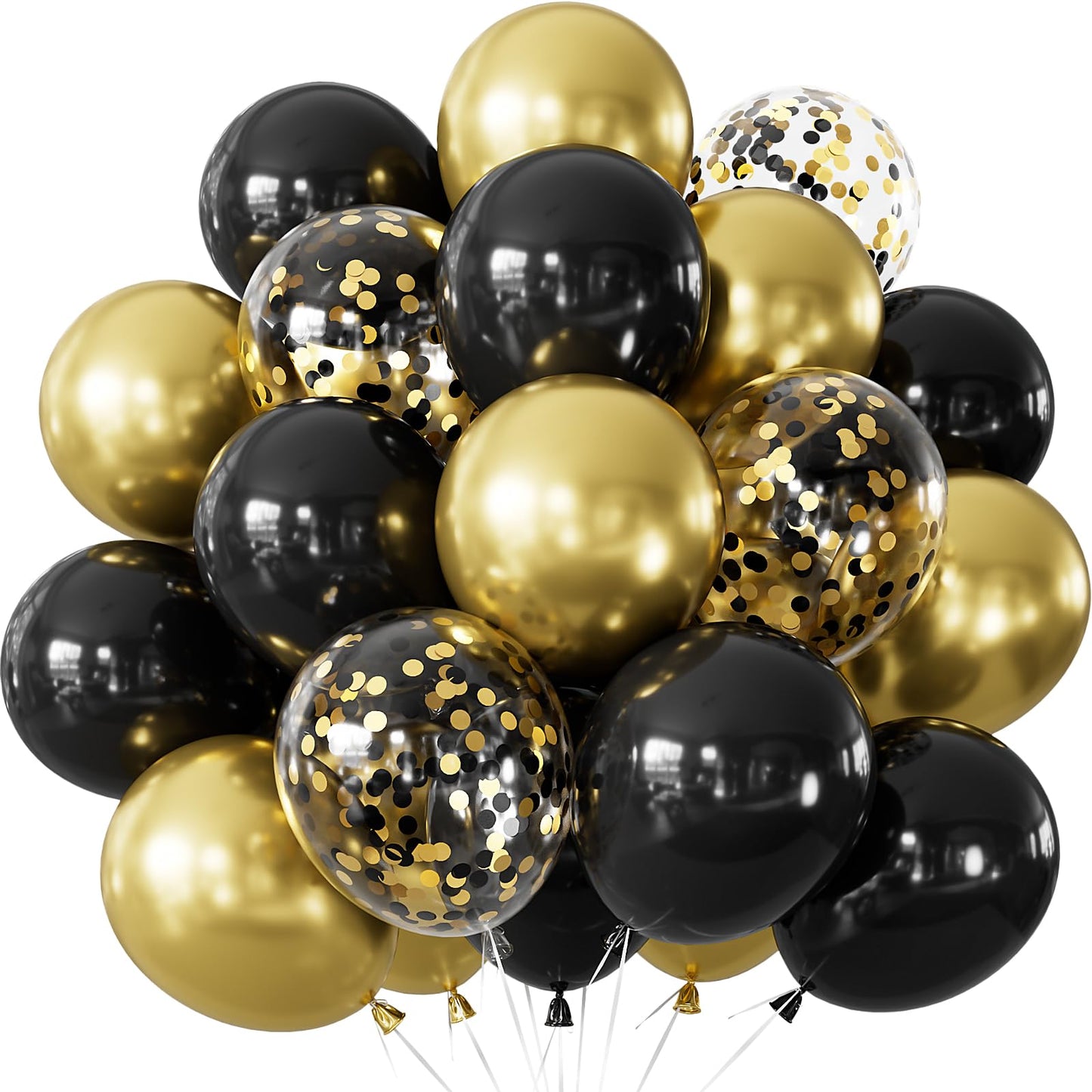 Adeyoo Black and Gold Balloons - 50PCS 12 Inch Metallic Gold Balloons Confetti Balloon Thickened Latex Balloon for Birthday Retirement Anniversary Wedding Party Decorations Supplies