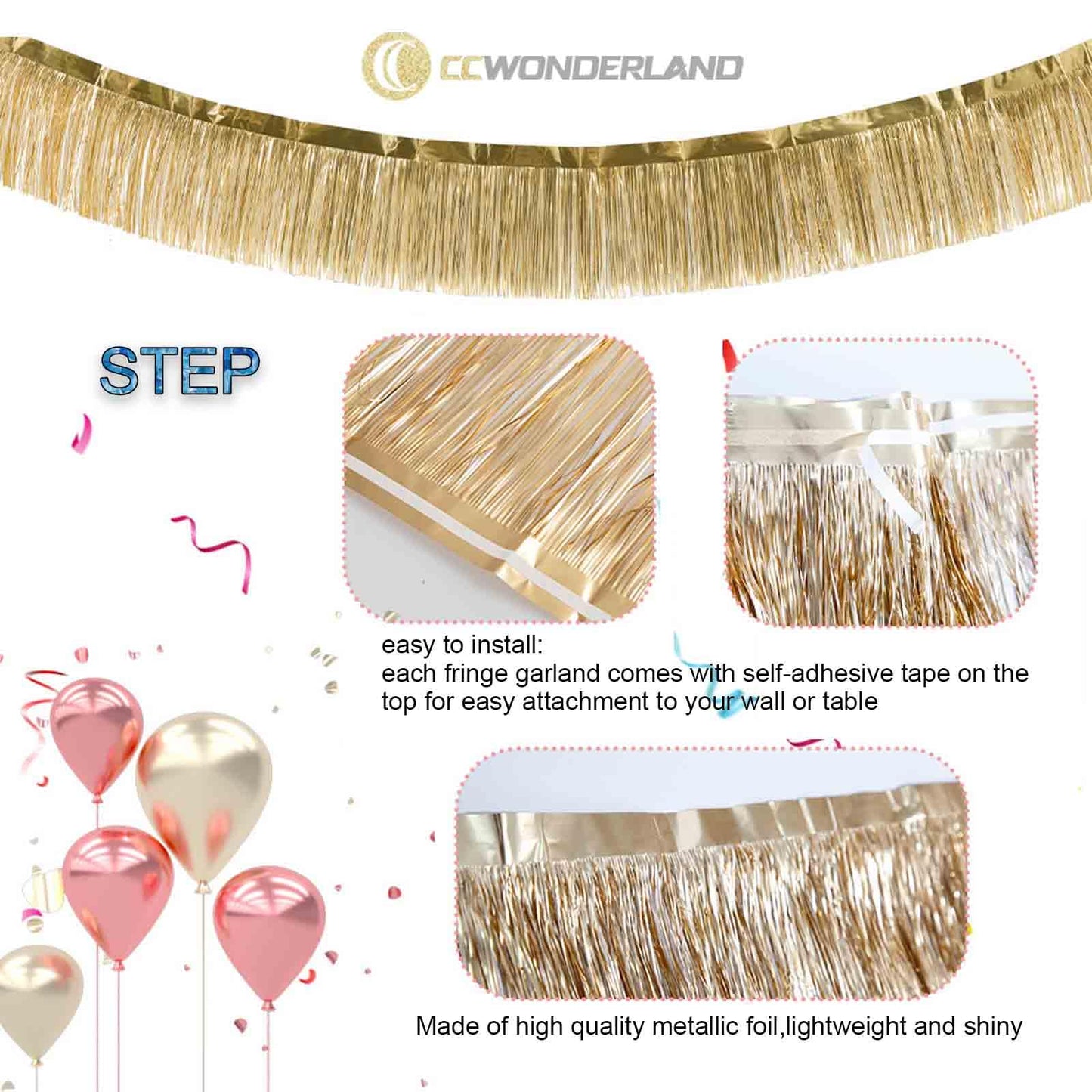 Green Foil Fringe Garland,6 Pack 10 Feet Tinsel Fringe Parade Float Decorations for Trailer, Wall Hanging Metallic Fringe Banner for Wedding Christmas Birthday Party Decorations