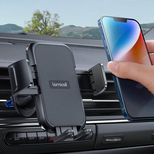 Lamicall 2025 Wider Clamp & Metal Hook Car Phone Holder Vent [Thick Cases Friendly] Phone Holders for Your Car Mount Automobile Hands Free Cradle Air Vent for iPhone 16 15 14 13 Pro Max Smartphone