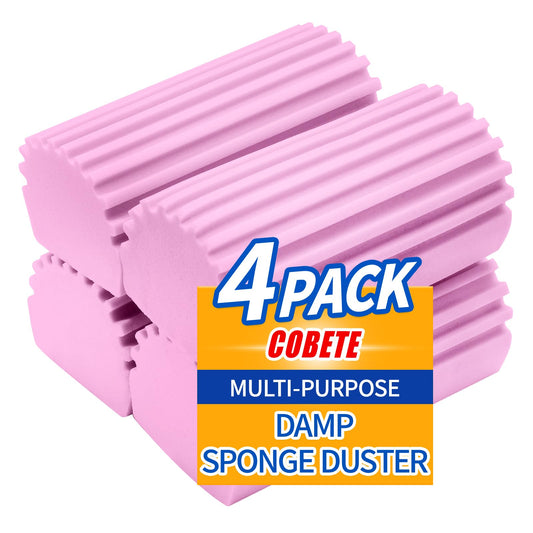 COBETE Damp Clean Duster Sponge,4pack Magic Sponge Eraser,Reusable Damp Dusting Sponge Household Cleaning for Blinds, Glass, Baseboards,Radiators,Window Track Grooves(Pink)
