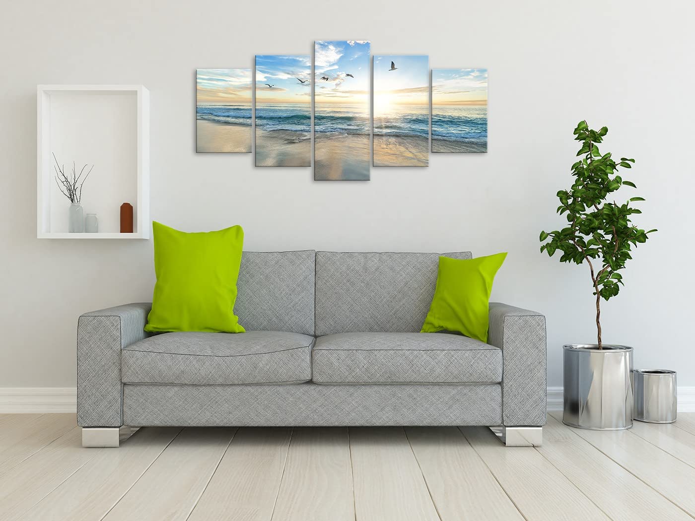 Biufo Seascape Wall Art Canvas Prints Sunrise at Sea Painting Picture Beach Ocean Artwork for Office Bedroom Living Room Wall Decor (Large)