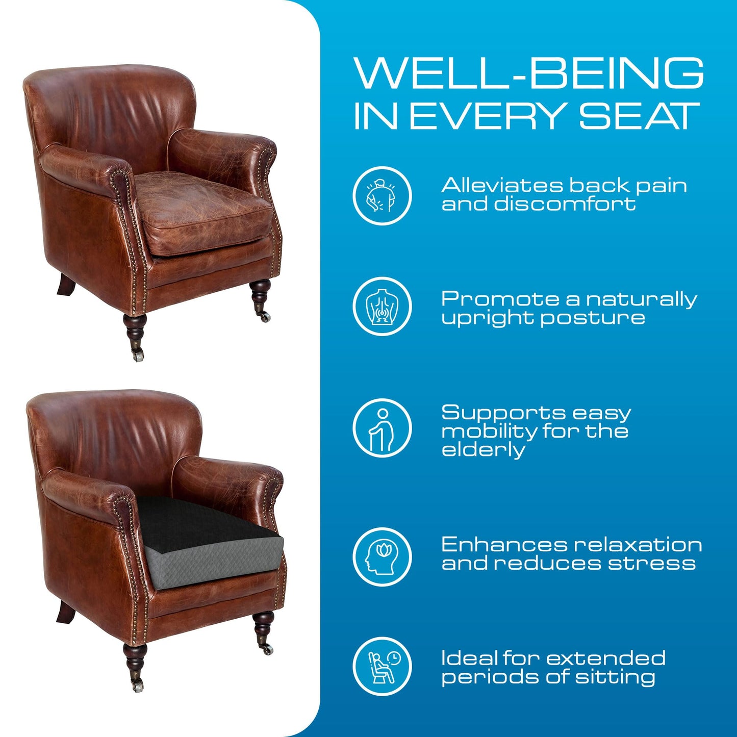 Kolbs Extra Large Recliner Cushion | Chic 2 Tone Velvet Cover | Memory Foam Seat Pillow 5 inch Thick 20 x 20 | Recline Chair Cushions for Elderly - Extra Large Chair Pad