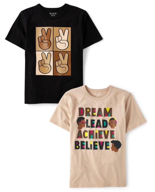 The Children's Place,Boys,All Holidays Short Sleeve Graphic T-Shirts,Multipacks,Peace/Dream 2-Pack,Medium