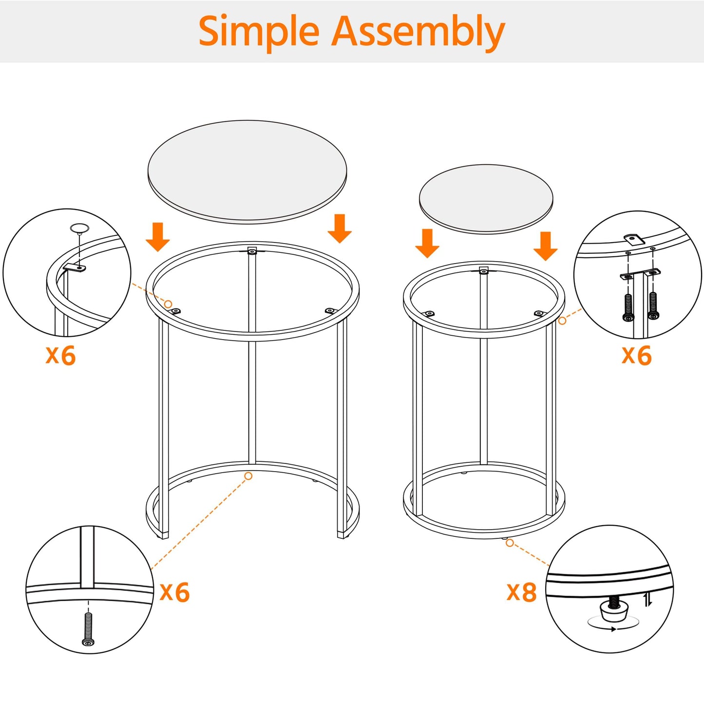 Yaheetech Round Nesting Side Table Stacking Coffee Table, Set of 2 Circular End Tables w/Metal Frame & Tempered Glass Top & Protective Foot Pads for Small Space Living Room Office, Mustard Gold