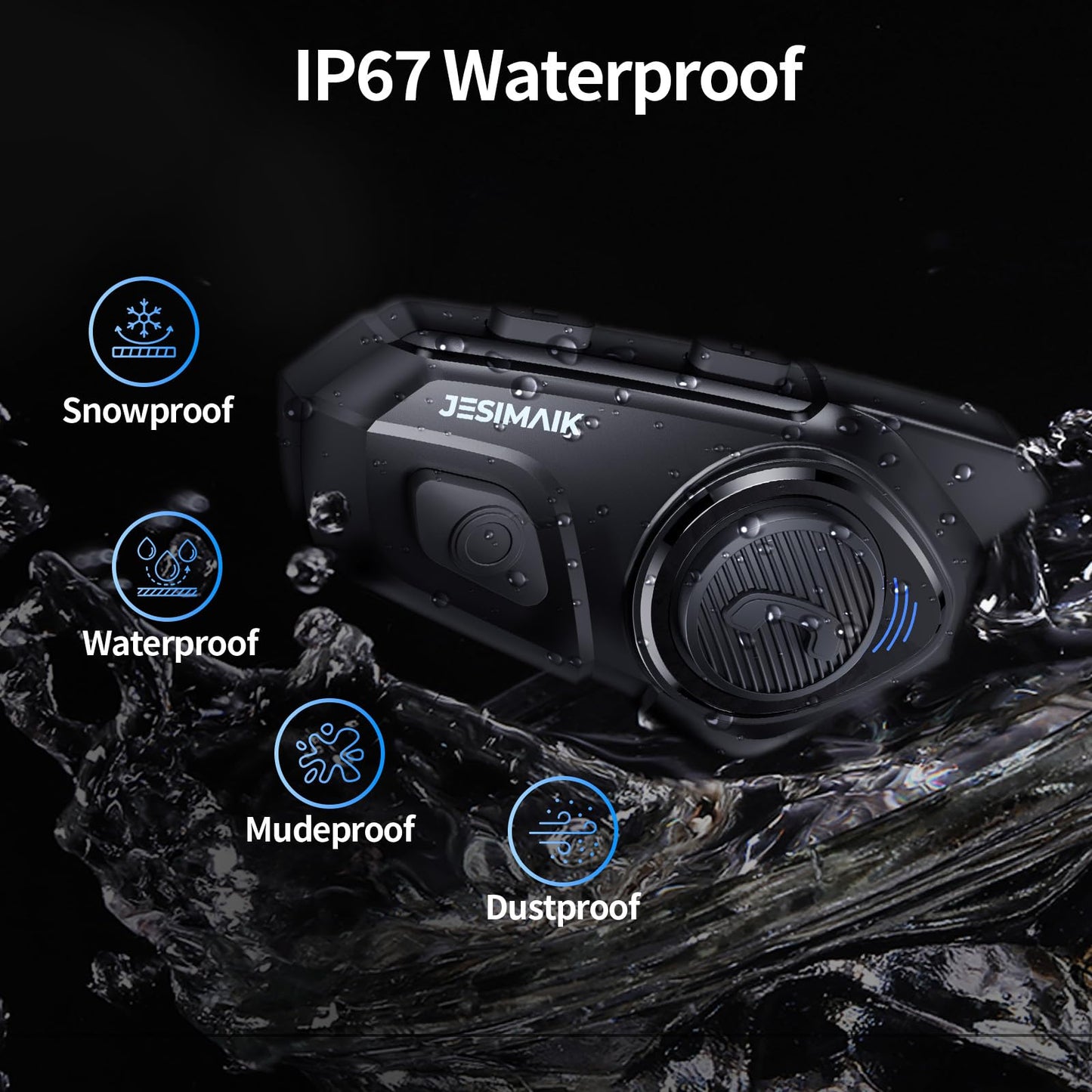 JESIMAIK Motorcycle Helmet Bluetooth Headset, 10 Way 2KM Helmet Communication System, Multitasking Audio Motorcycle Intercom, 2 Mics&40mm Helmet Speaker, 2 Pack