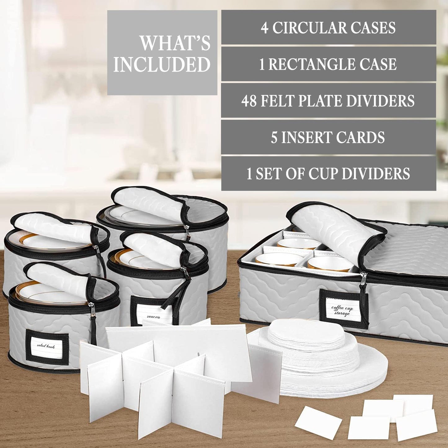 China Storage Containers 5-Piece Set Moving Boxes for Dinnerware, Glasses, Plates, Mugs and Saucers Sturdy Quilted Microfiber Dish Organizer with Dividers for Seasonal Storage - Gray