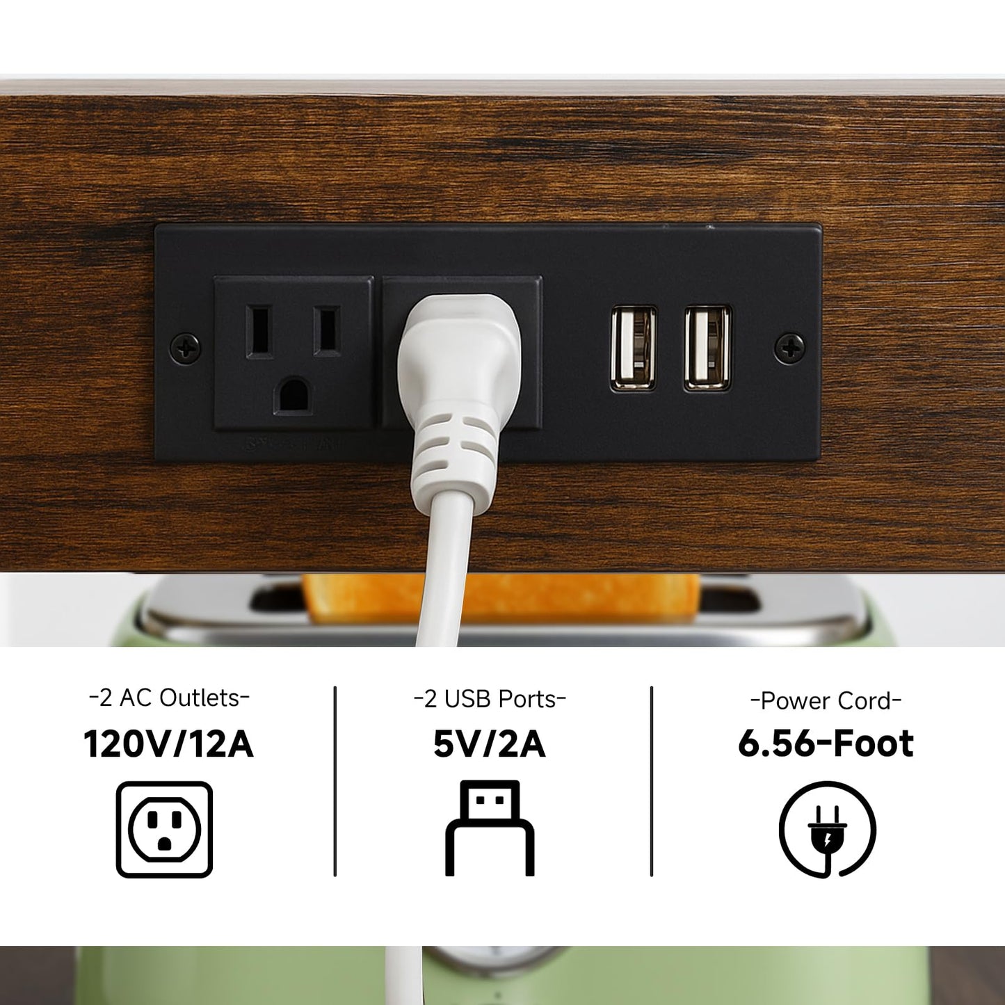 INHABIT UNION Kitchen Island with Power Outlet, 31.49" L Rolling Kitchen Cart with 3 Tier, Industrial Island Counter with Large Workstation, for Kitchen, Dining Room, Rustic Brown and Black