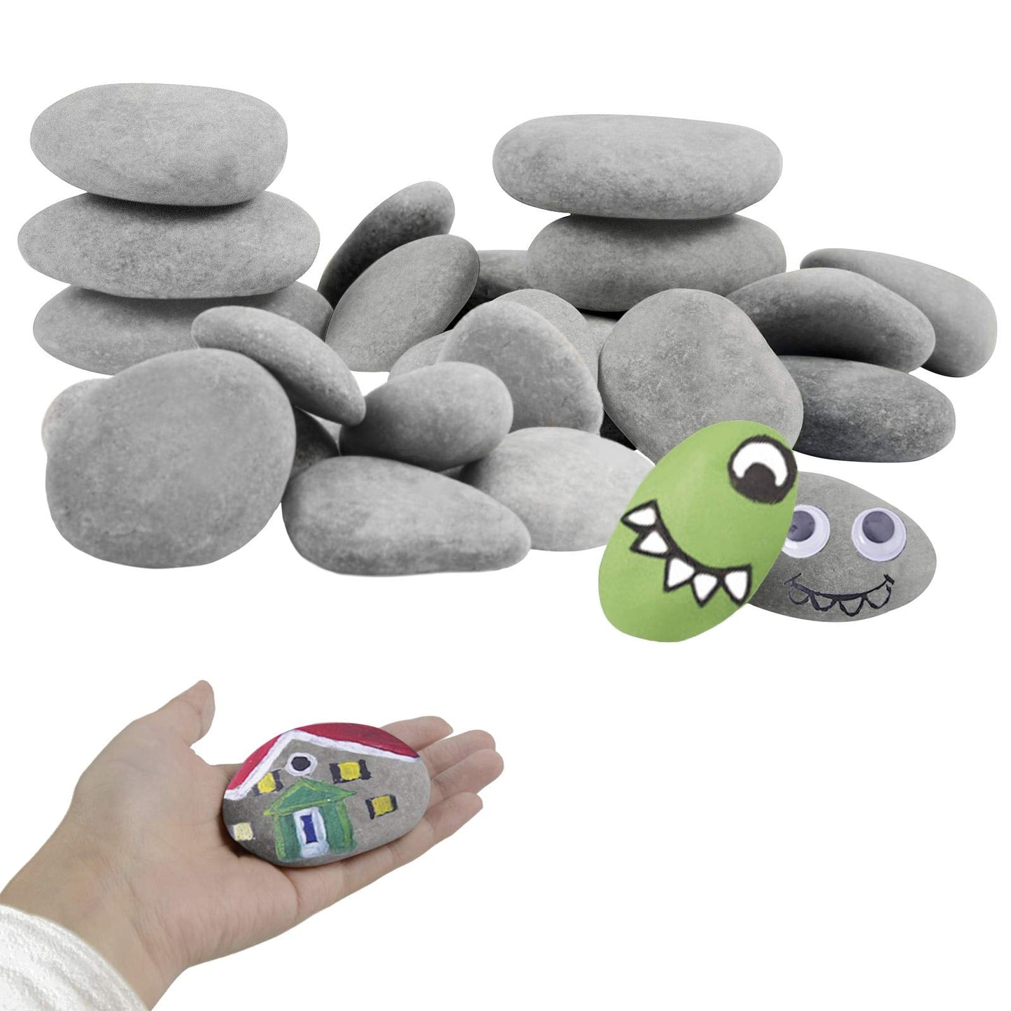Simetufy 60pcs 3 Size River Rocks for Painting, 1.2-3.5in Flat Smooth Rocks for Arts & DIY, Kindness Rocks, Painting Stones Craft Rock to Paint (1.2-2in: 30pcs| 2-3in: 20pcs | 3-3.5in: 10pcs）