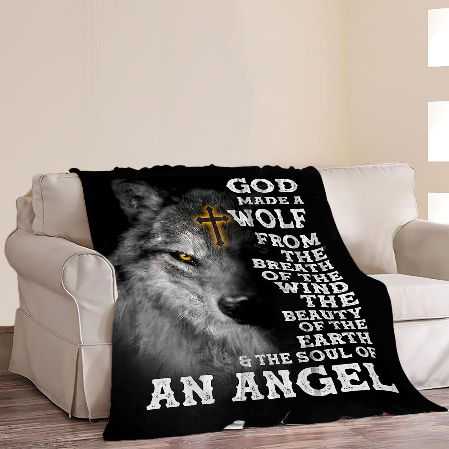 Wolf Blanket for Girls Boys Motivational Quotes Throw Blankets Wildlife Wolf Fleece Cozy Throws Warm Soft Fuzzy Stuffed Animal Plush Black White Decor for Sofa Bed Gifts for Men Women Adults 50"x40"