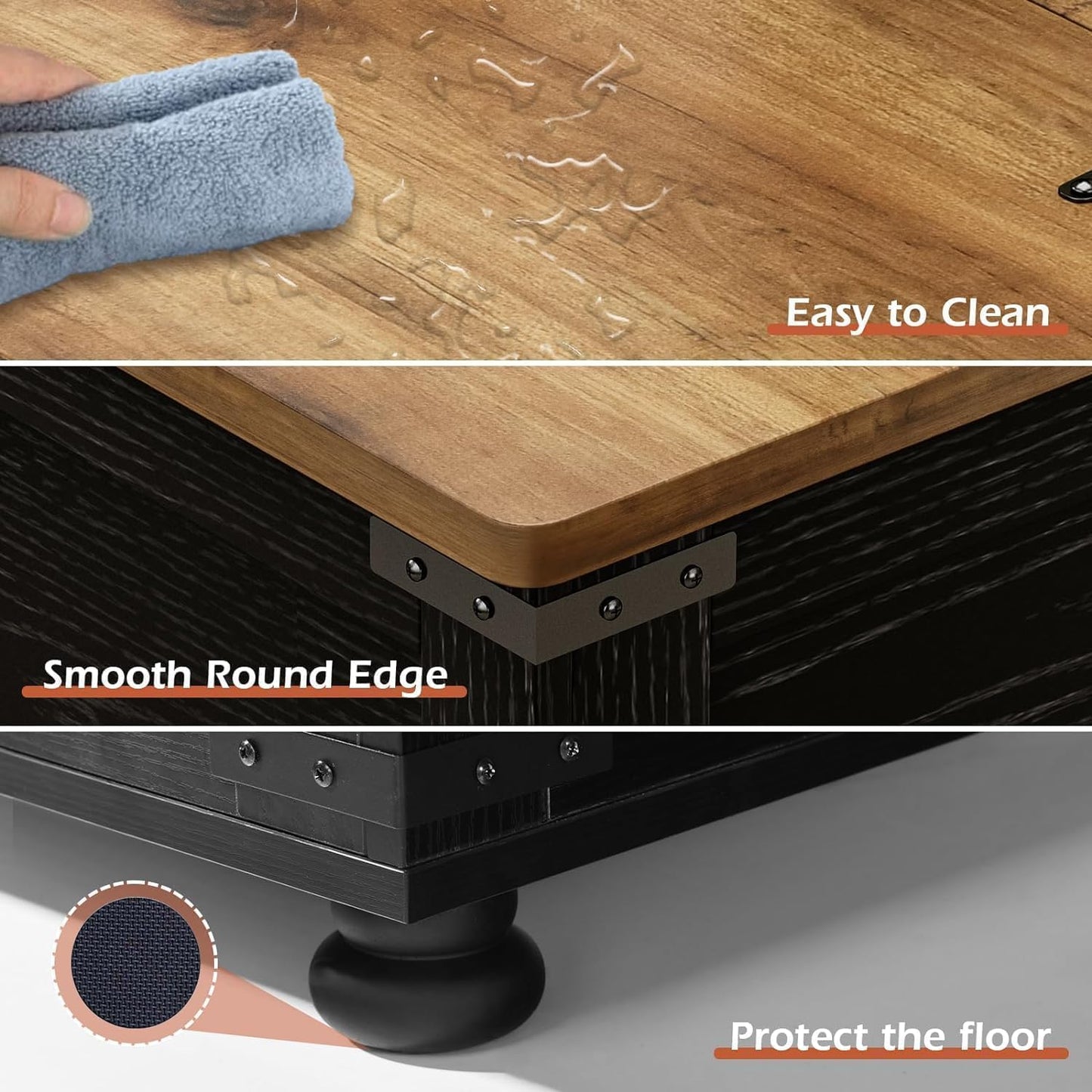 MaverickFurni Farmhouse Coffee Table with Storage, Black Lift Coffee Tables for Living Room, Square Coffee Table with Wood Gourd Feet and Hydraulic Gas Rod, Black