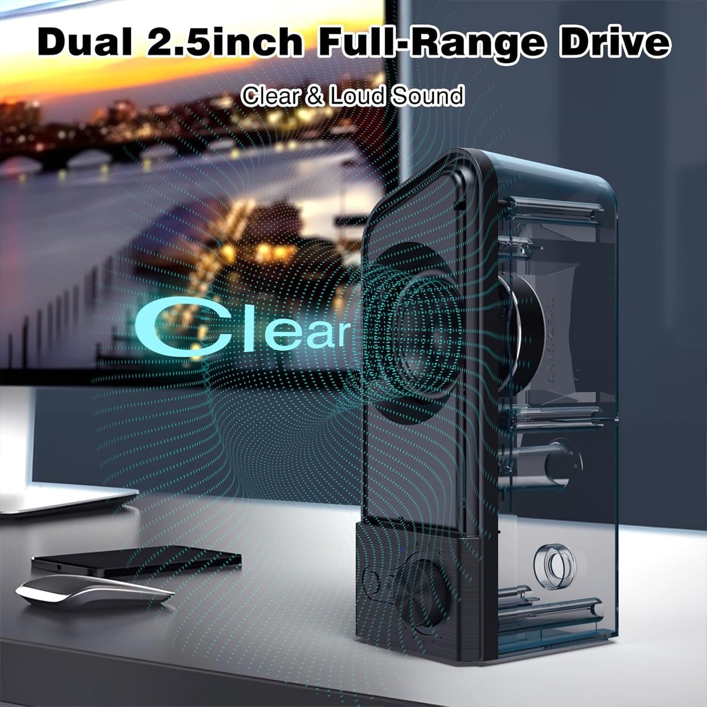 SENZER CS20 2 in 1 Bluetooth Computer Speakers for Desktop, USB Plug & Play Clear Sound PC Speakers with RGB Light, Monitor Sound Bar with Volume Knob, Gaming Speaker for PC Laptop Phone Tablet
