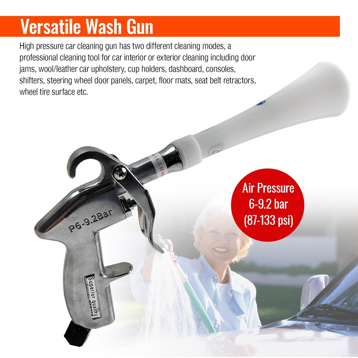 Bqweun Aluminium Car Cleaning Gun with Tapered Nozzle, Air Blower for Car Detailing, Air Blow Blower Gun for Detailing, Car Detailing Tools, Used for Cars, Velvet, Furniture and Carpets