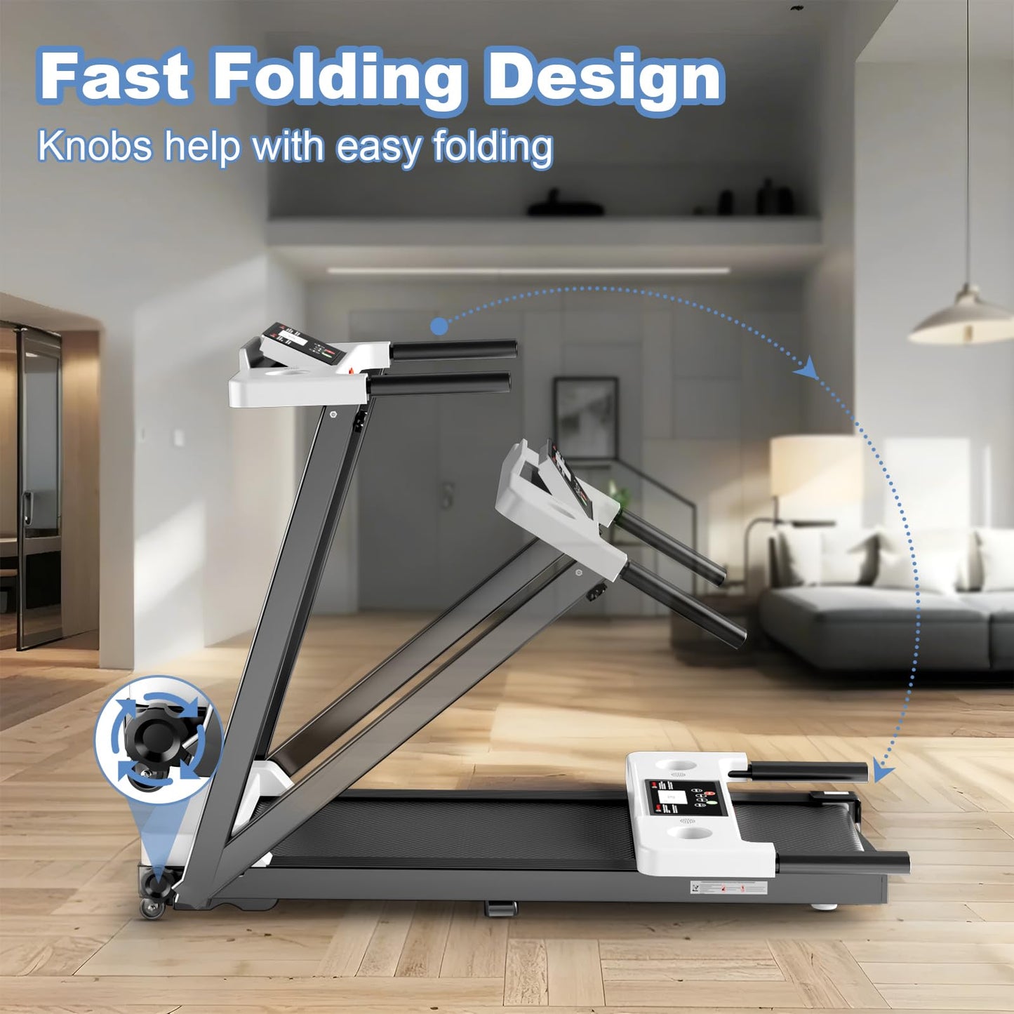 Juturna Treadmills for Home, Walking Pad with Handle Bar, Portable Foldable Treadmill, 3.0 HP Walking Pad with 300 LBS Capacity, Folding Treadmill with LED Display, White