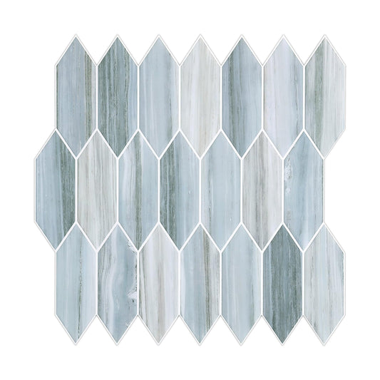 Tilingview 10PCS Peel and Stick Backsplash for Kitchen, Self-Adhesive Vinyl Gel Tile, Wall Tile for Home Decoration (Blue Gray Long Hexagon)