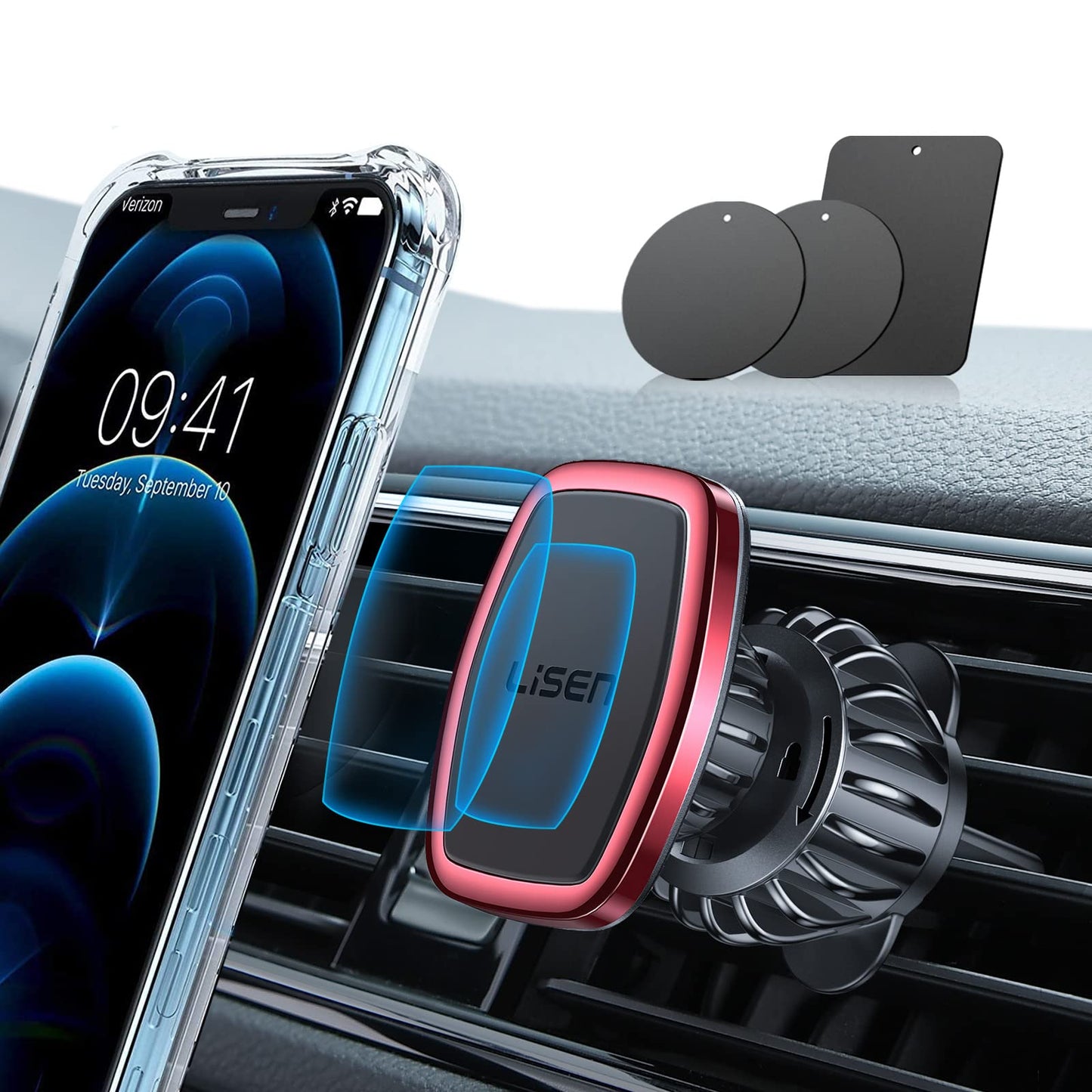 LISEN Magnetic Phone Holder for Car, [Easily Install] Car Phone Holder Mount [6 Strong Magnets] Cell Phone Holder for Car [Case Friendly] iPhone Car Holder Pink 🧲20X Powerful: Pink LV633