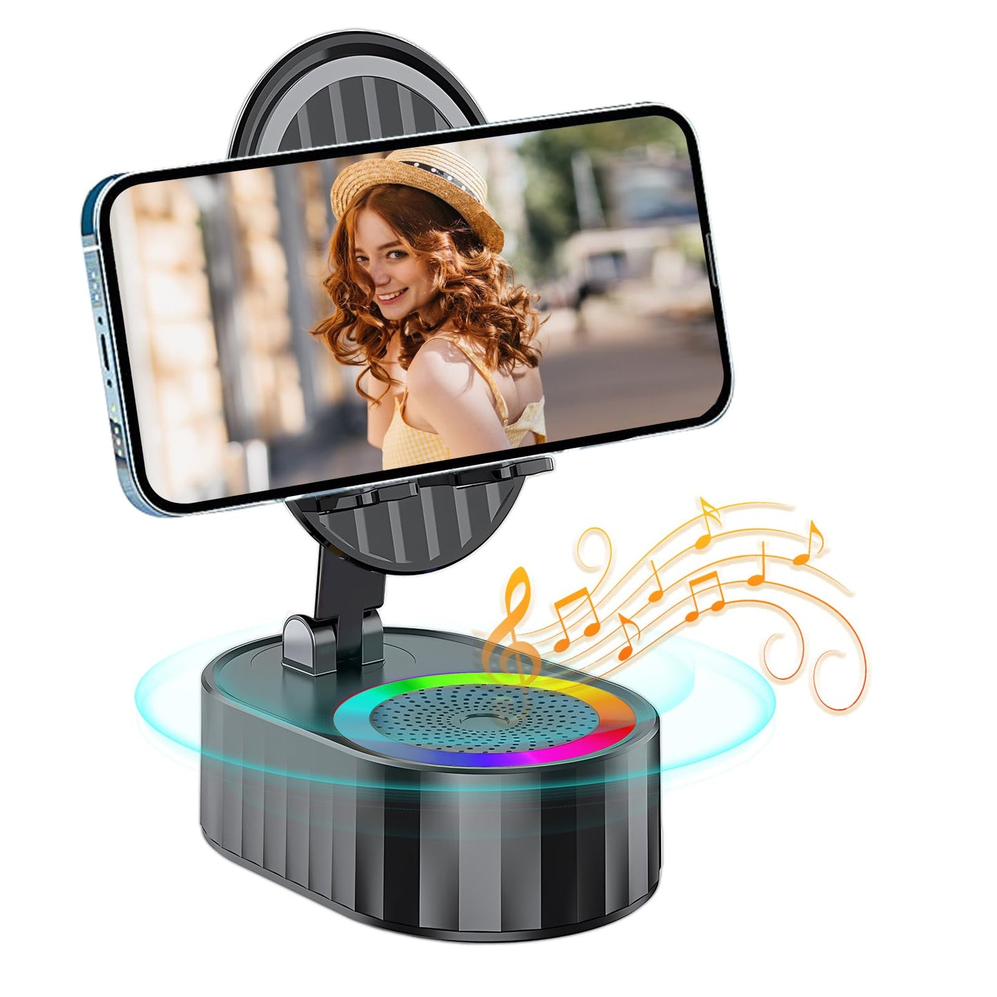 Cell Phone Stand with Wireless Bluetooth Speaker,Induction Speaker HD Surround Sound for Home and Outdoor,Compatible with iPhone/ipad/Samsung Galaxy