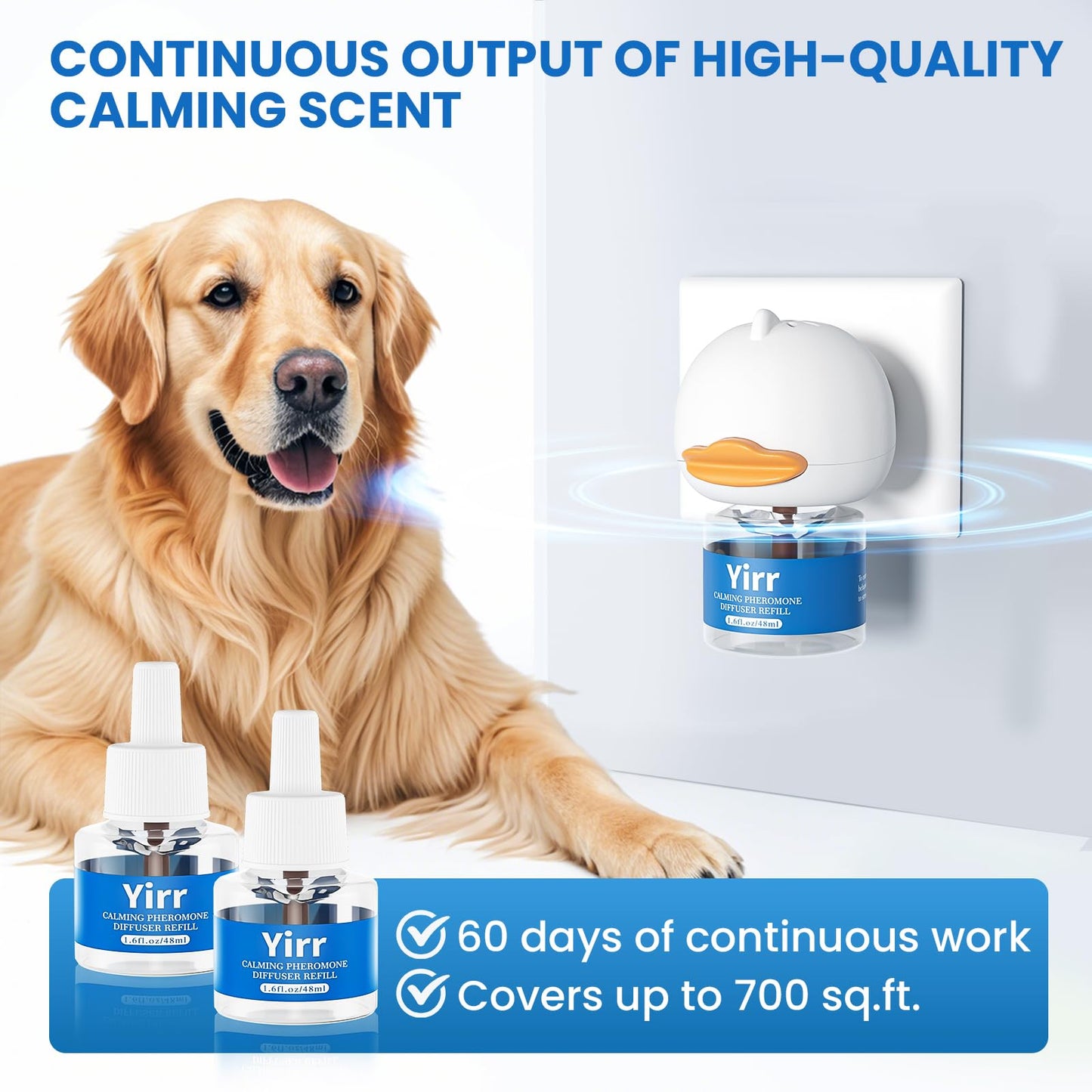 Yirr Dog Calming Diffuser, Puppy Pheromones Calming Diffuser, Relaxing Pheromone for Dogs Relief Stress Anxiety Fighting Scratching Barking, Help Train Dog to Pee, 2 Diffuser 2 Refill(48ml)