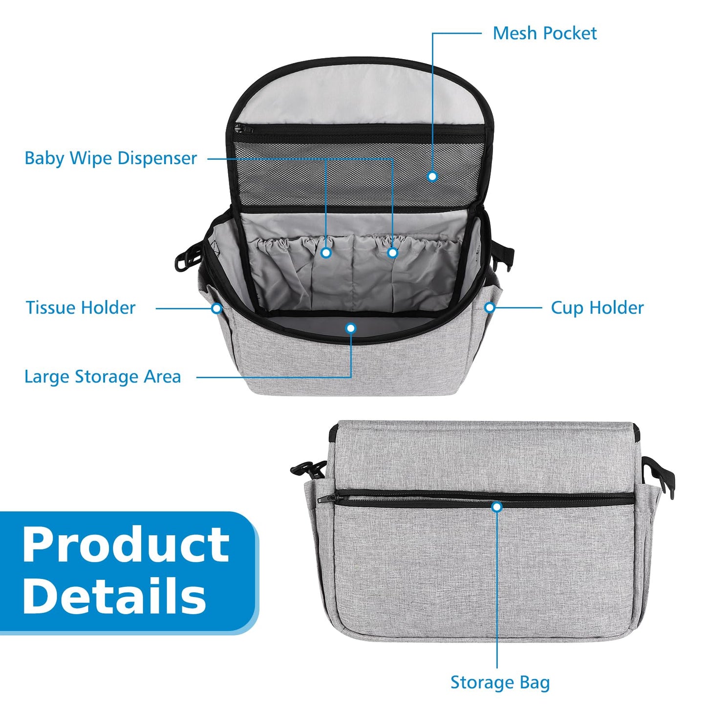 Accmor Universal Stroller Organizer - Large Capacity Stroller Bag with Shoulder Strap - Accessories for Uppababy, Nuna, Doona, Britax