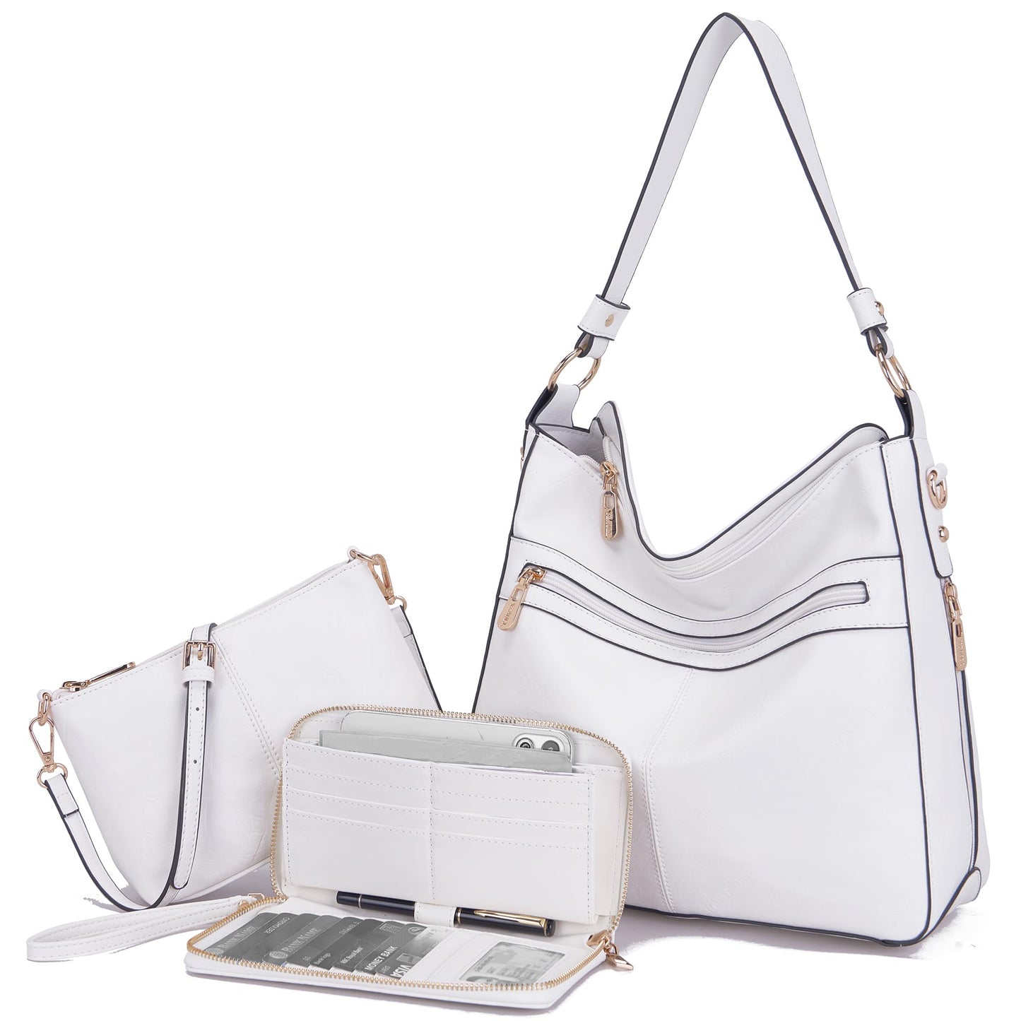 Womens Large Leather Hobo Handbag Ladies Fashion Tote Satchel Shoulder Crossbody Bags 3pcs Purses Set