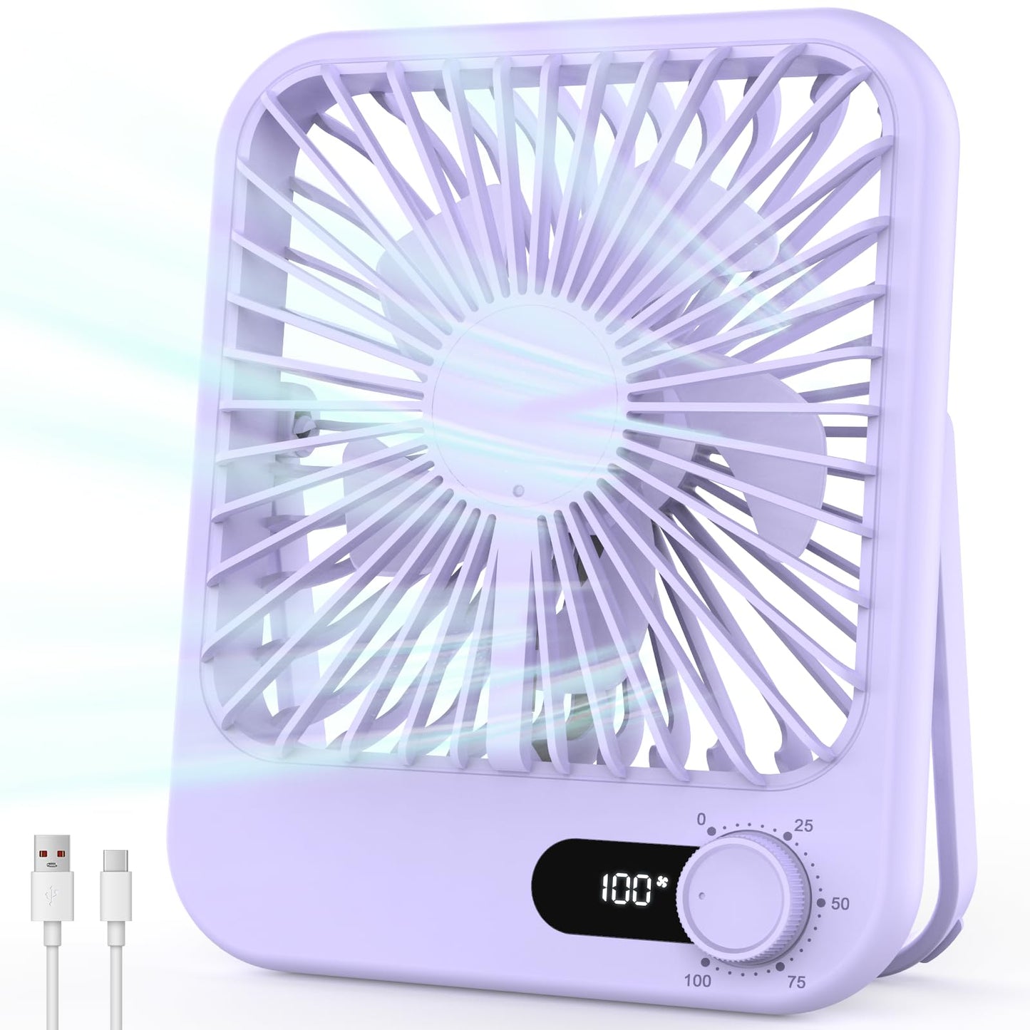 Travel Fan for Sleeping, 6.8" Small Portable Fan Rechargeable Battery Powered, 100 Speeds Personal Mini Desk Fan for Office Bedroom, Cruise Ship Beach Vocation Travel Essentials, White
